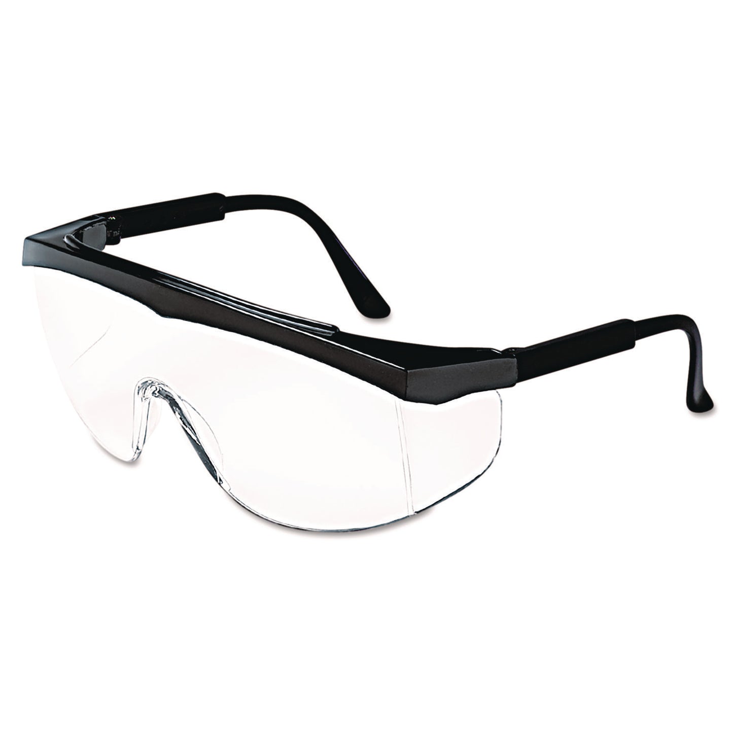Stratos Safety Glasses, Black Half Frame OTG, Clear Single Lens
