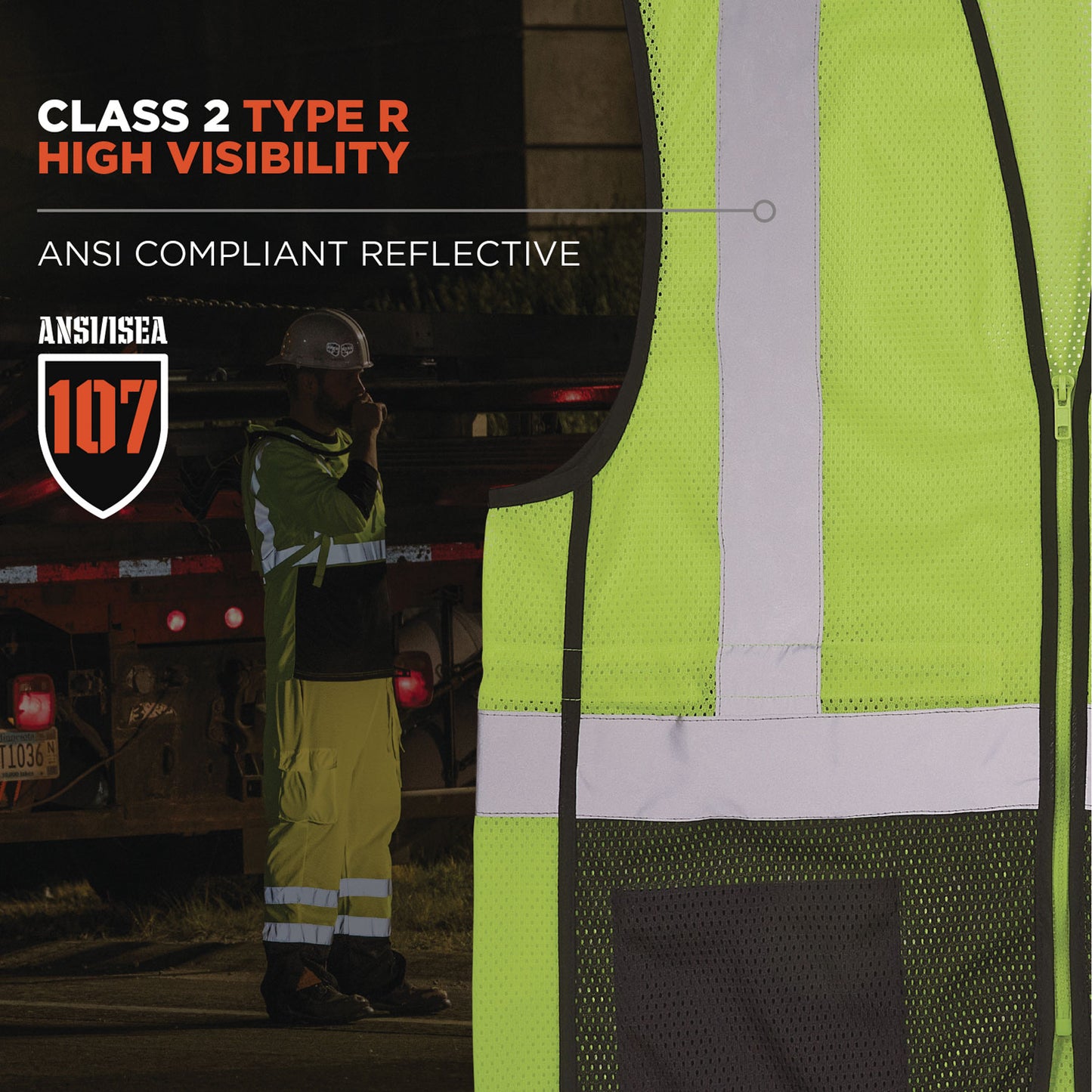 GloWear 8210Z Hi-Vis Class 2 Mesh Vest, Polyester, 4X-Large to 5X-Large, Lime