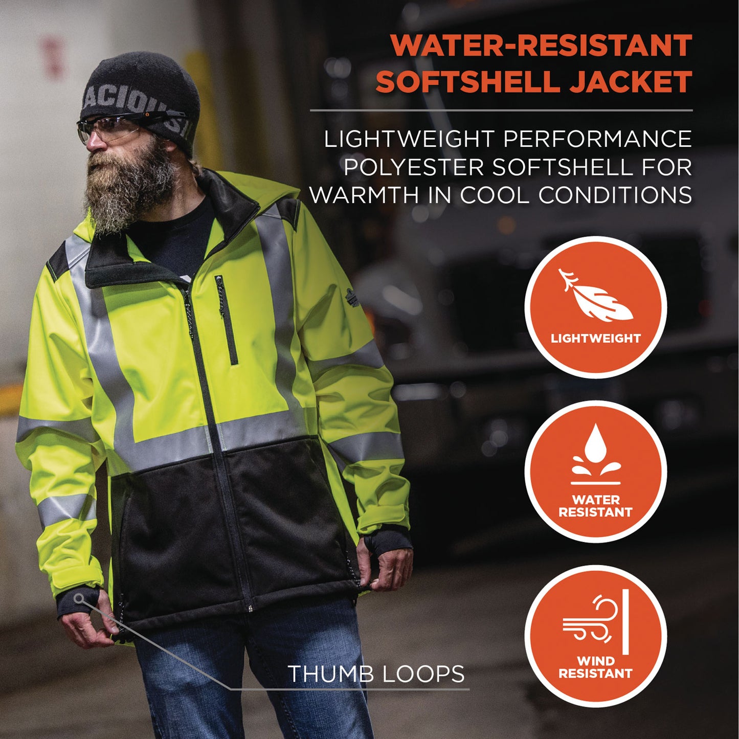 GloWear 8353 Class 3 Hi-Vis Softshell Water-Resistant Jacket, Small, Lime