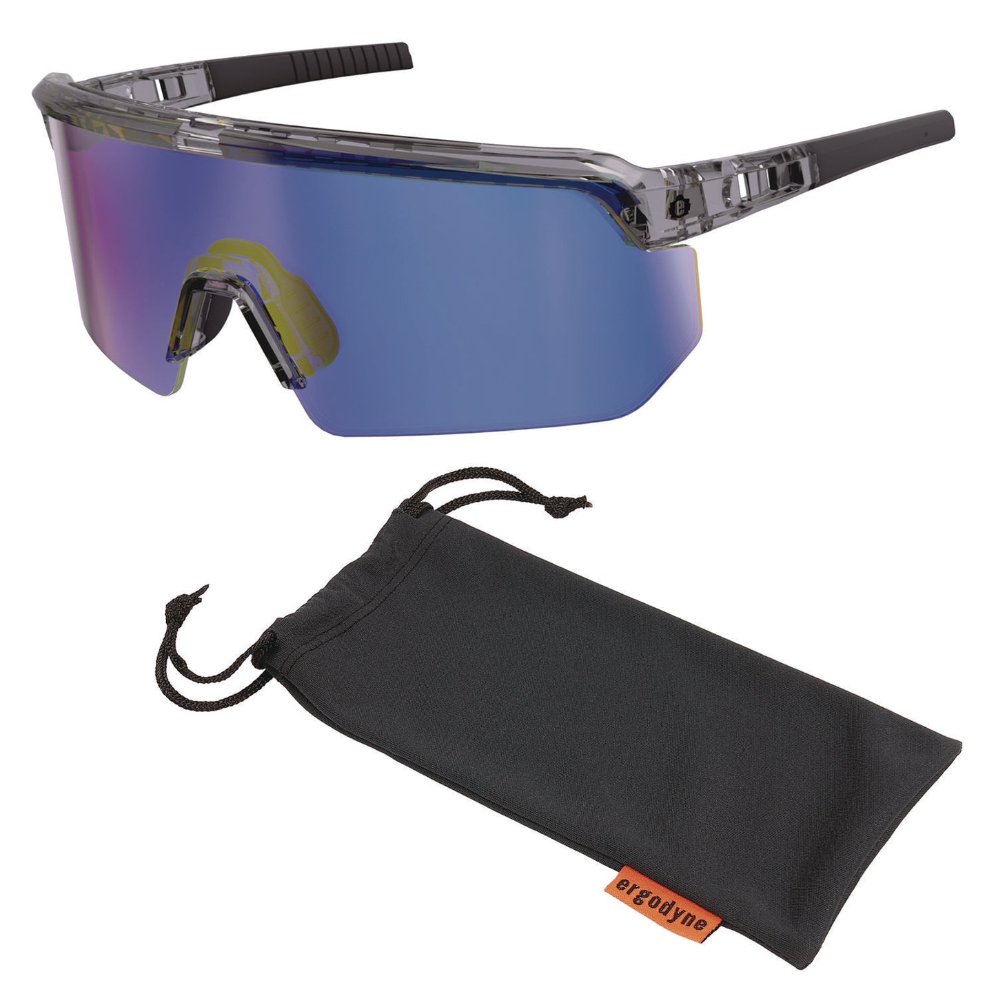 Skullerz AEGIR Anti-Scratch Enhanced Anti-Fog Safety Glasses, Clear Smoke Half Frame, Mirrored Blue Single Lens