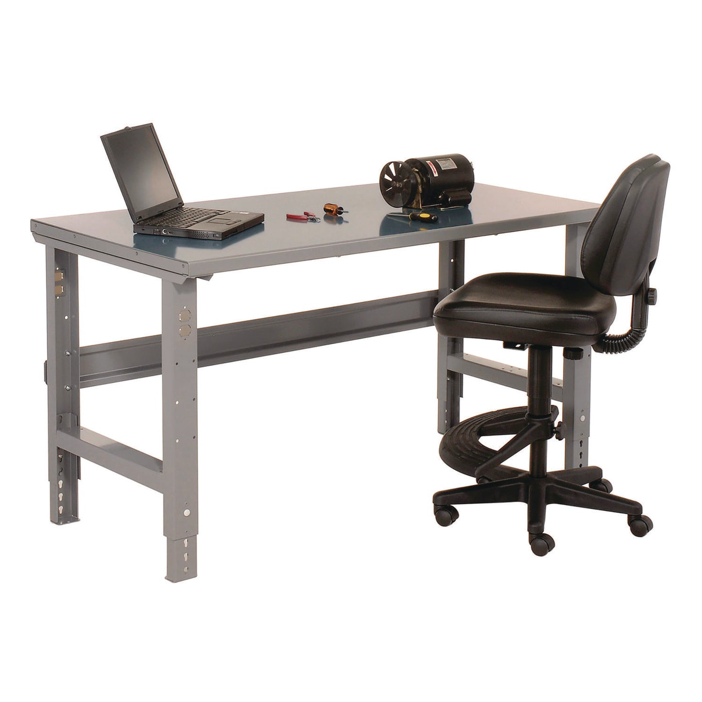 Standard Duty Steel Top Adjustable Height Workbench, 2,000 lbs, 60 x 30 x 30.88 to 36.88, Gray