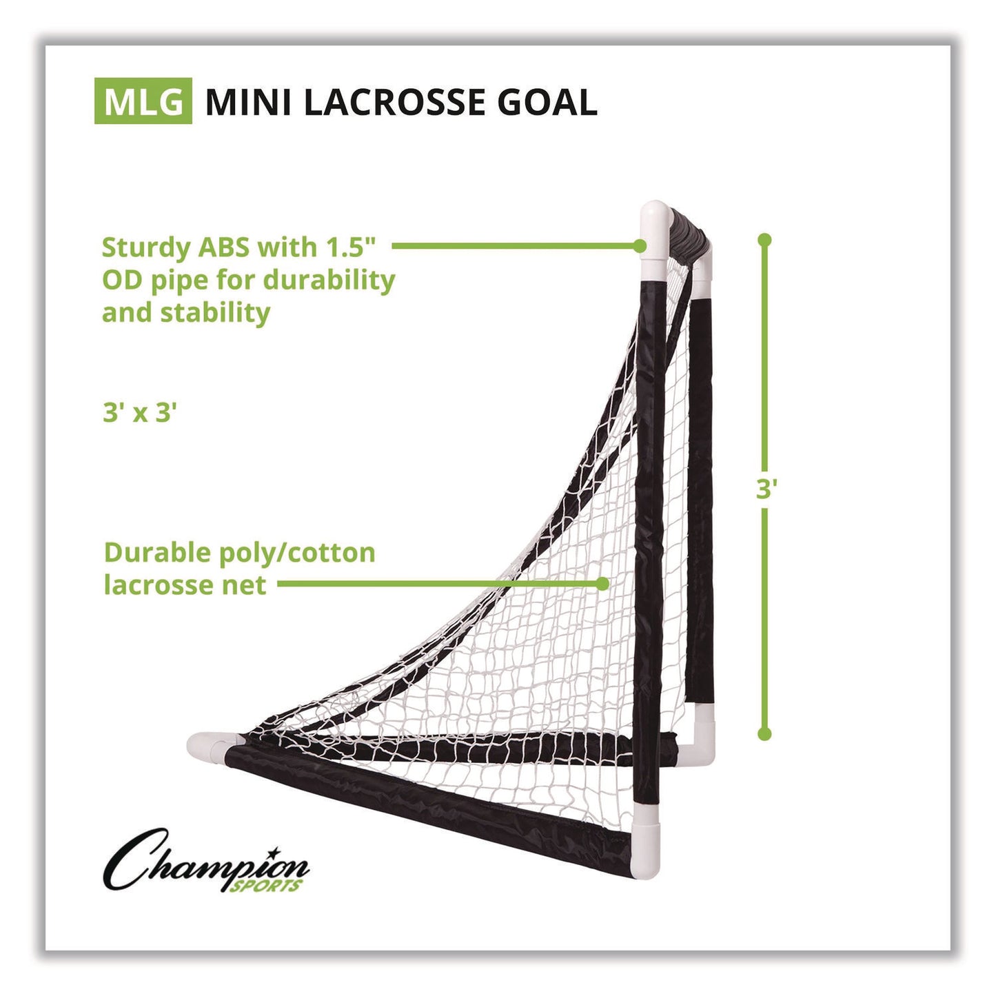 Mini Lacrosse Goal, 3 ft x 3 ft, 1.5" dia Frame