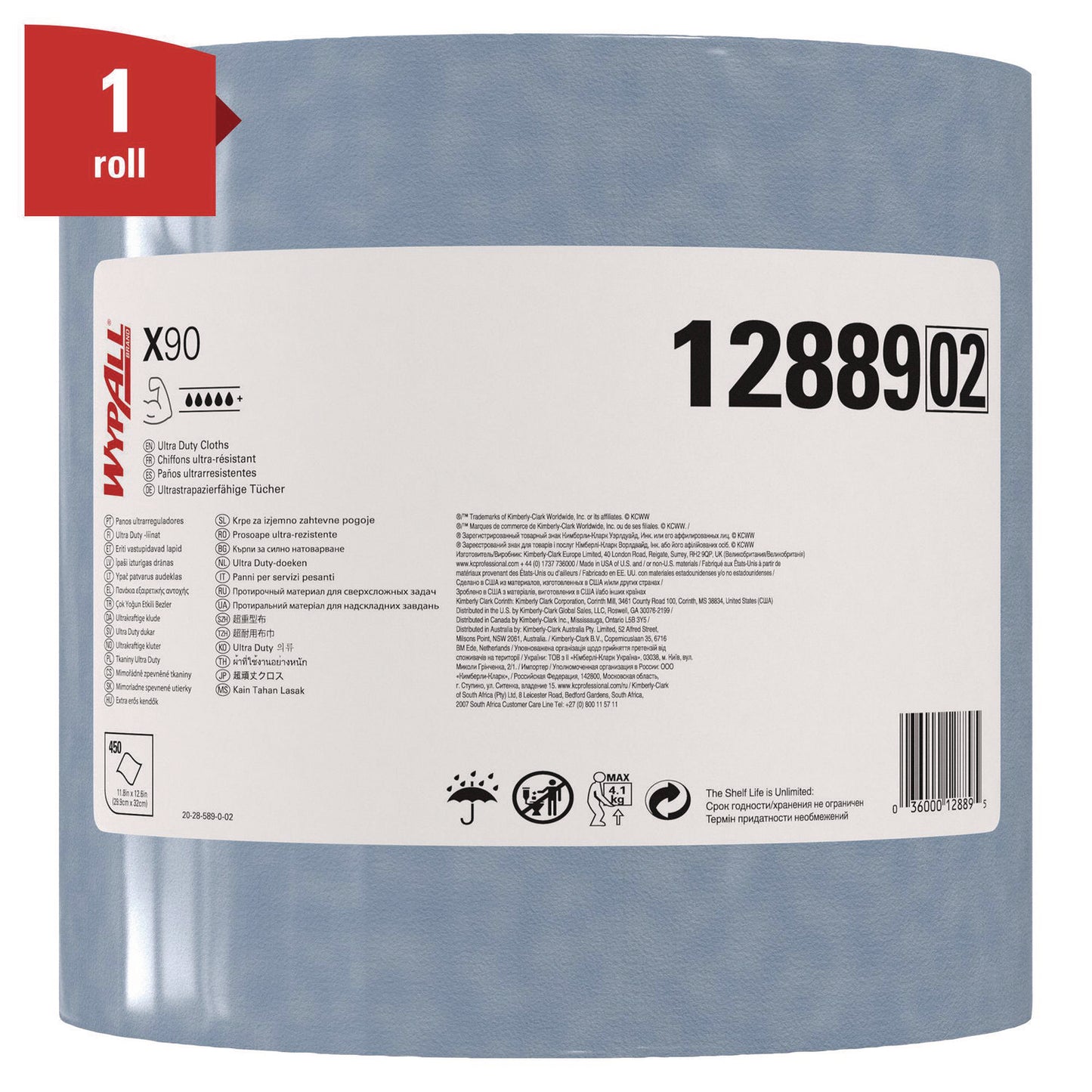 X90 Cloths, Jumbo Roll, 2-Ply, 12.4 x 12.2, Blue Denim, 450/Roll