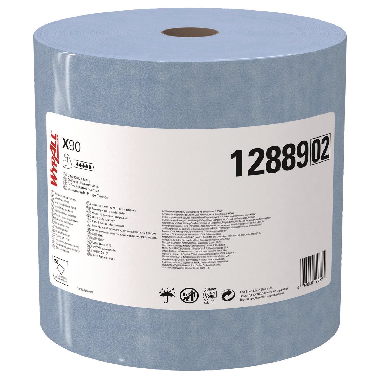 X90 Cloths, Jumbo Roll, 2-Ply, 12.4 x 12.2, Blue Denim, 450/Roll