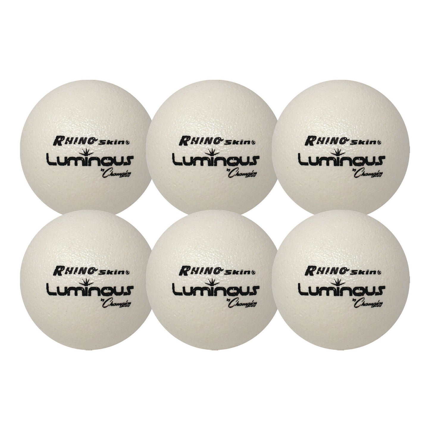 Rhino Skin Luminous Dodgeball Set, 6.3" Diameter, Luminous White/Blue, 6/Set
