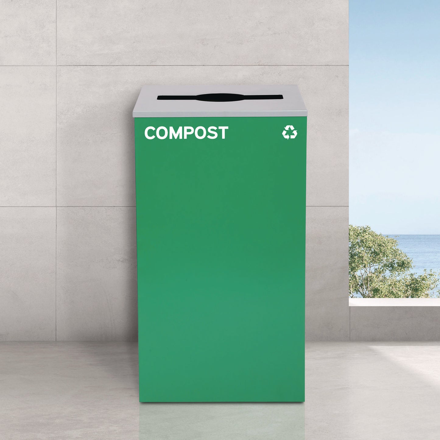 29 Gallon Trash/Recycling Cans, Steel, Green Compost Can with Mixed Lid