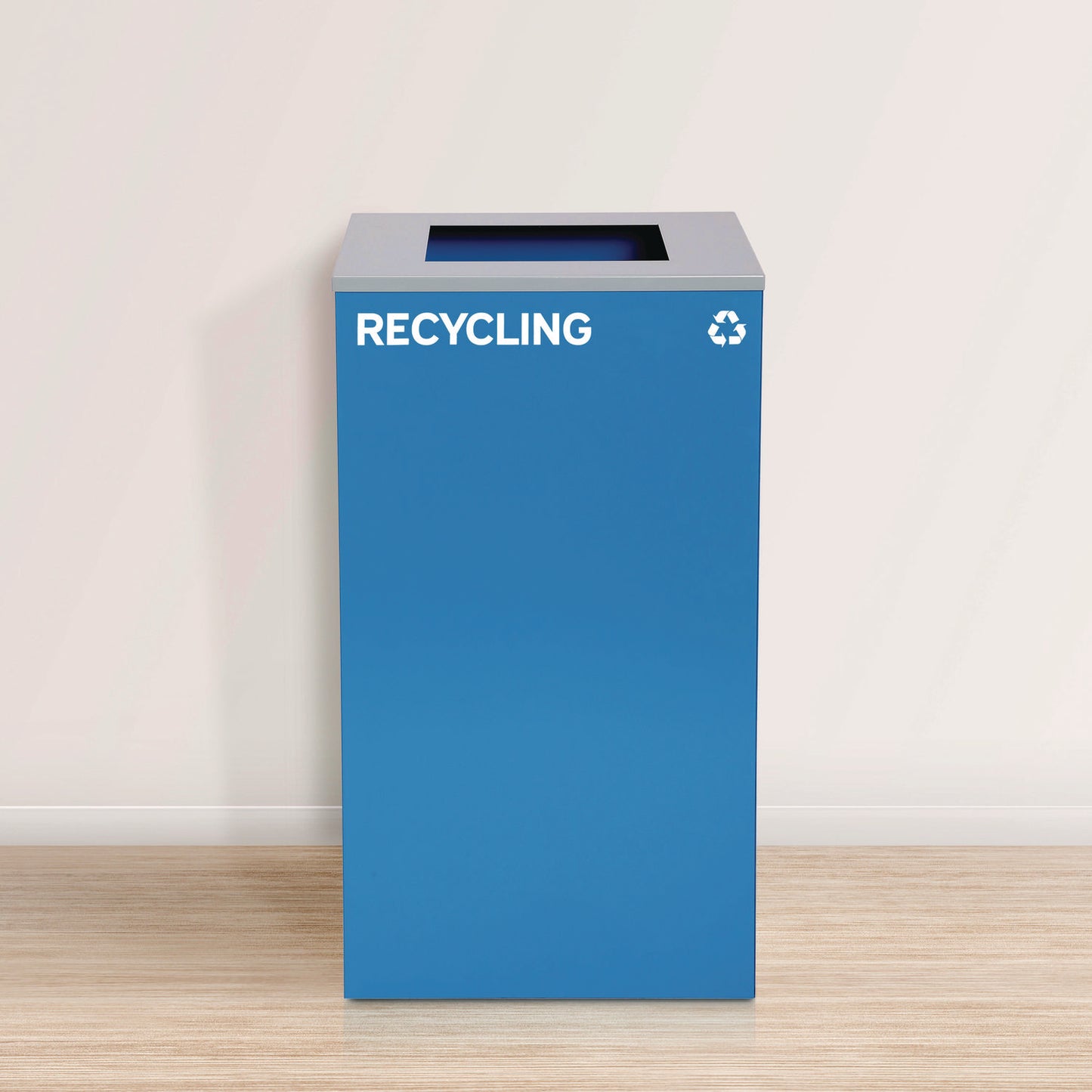 29 Gallon Trash/Recycling Cans, Steel, Blue Recycling Can with Square Lid
