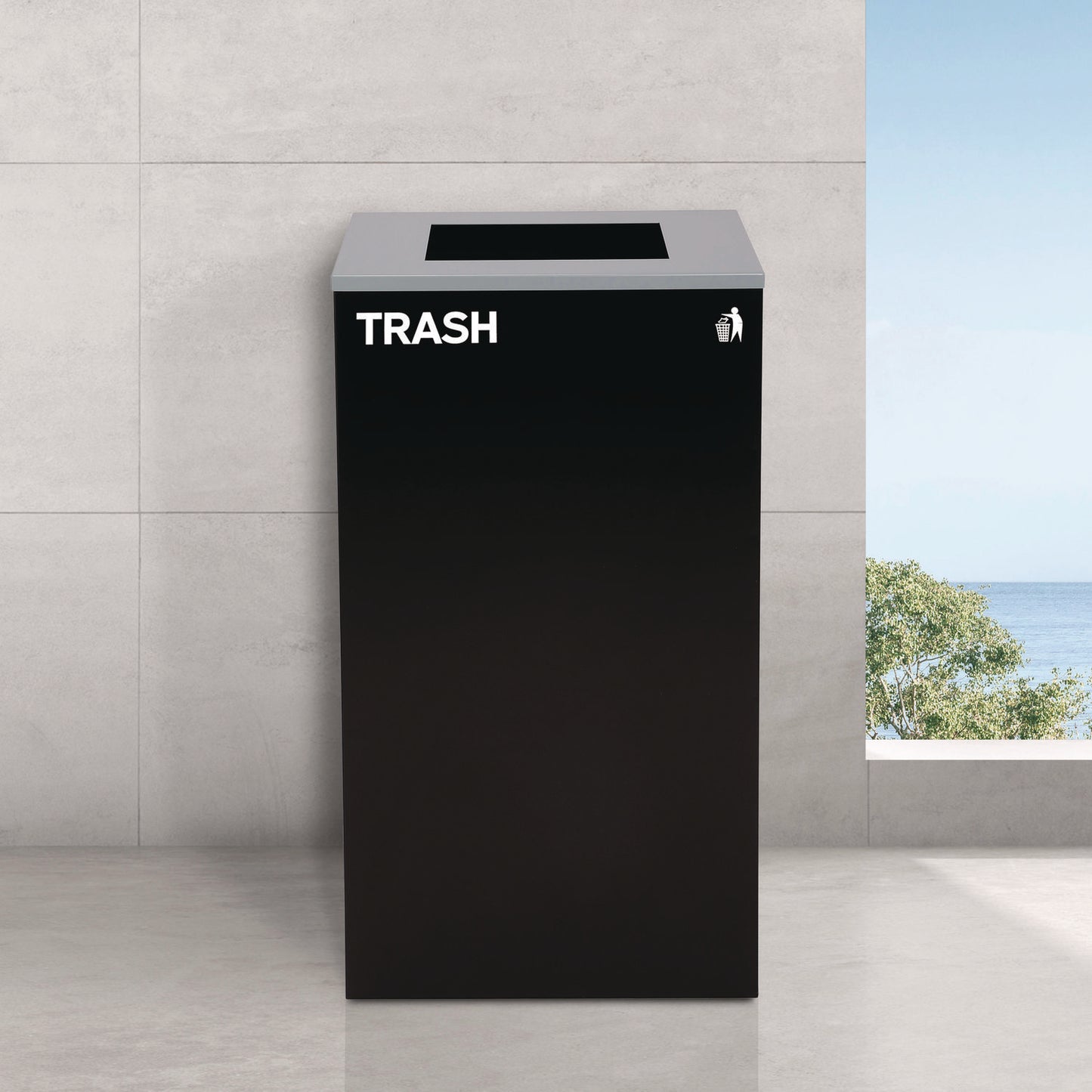 29 Gallon Trash/Recycling Cans, Steel, Blue Recycling and Green Mixed Recycling Can w/Mixed Lids, Black Trash Can w/Sq Lid