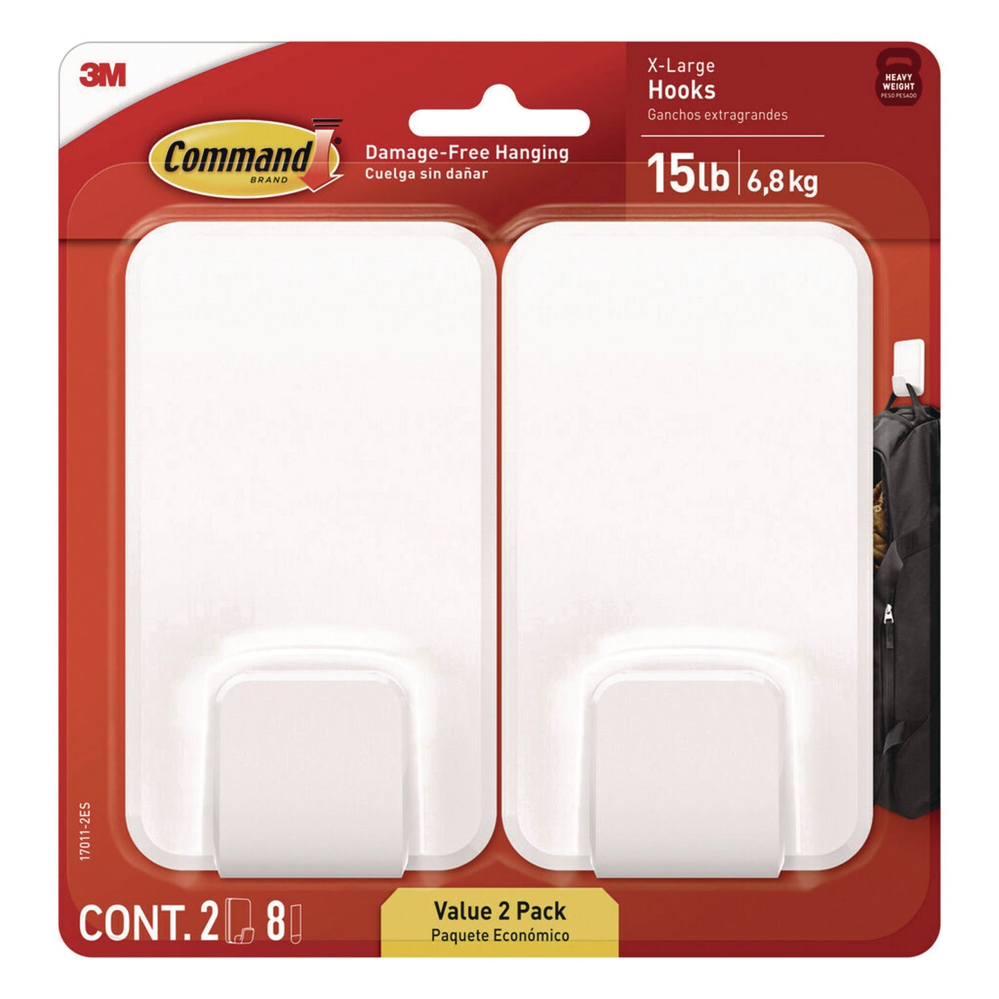 X-large Utility Hooks, Plastic, White, Supports 15 lb, 2/Pack