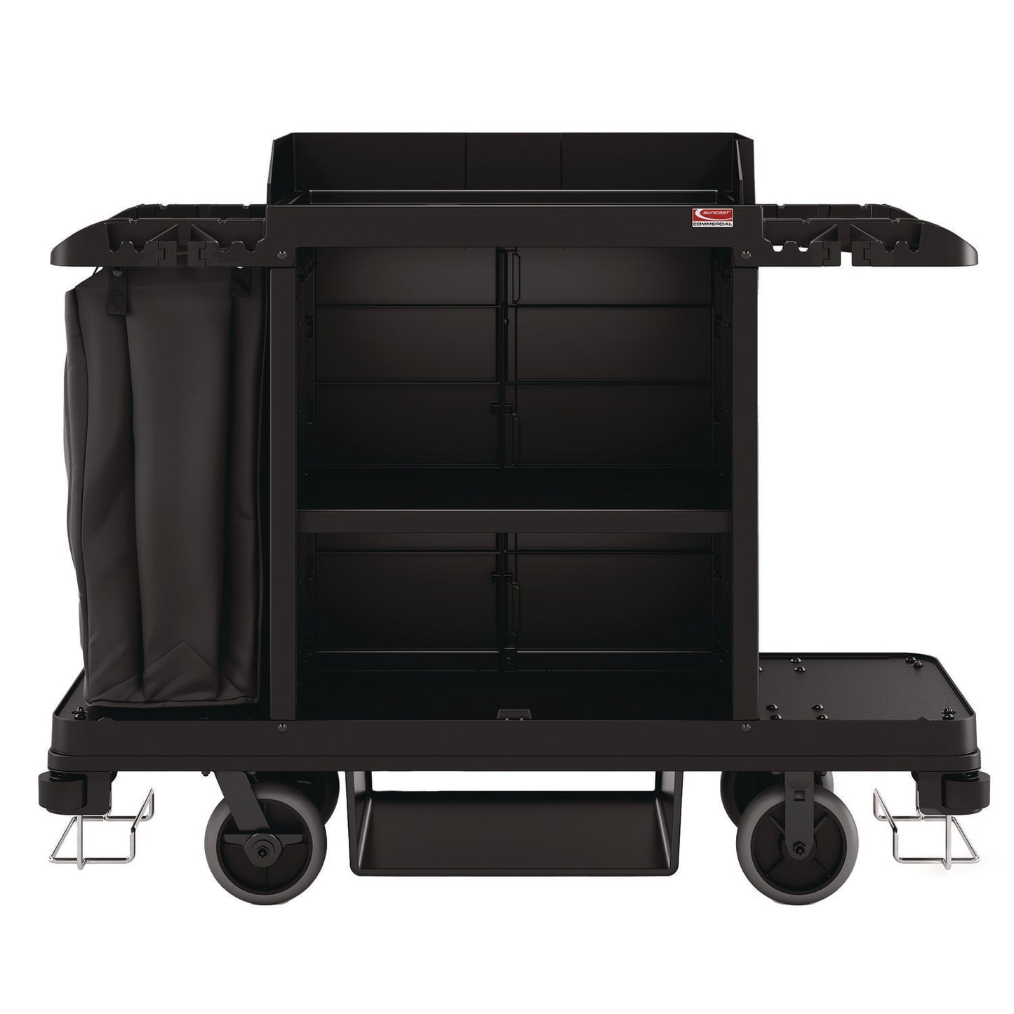 Standard Housekeeping Cart, Plastic, 1 Shelf, 24" x 62.13" x 49.75", Black