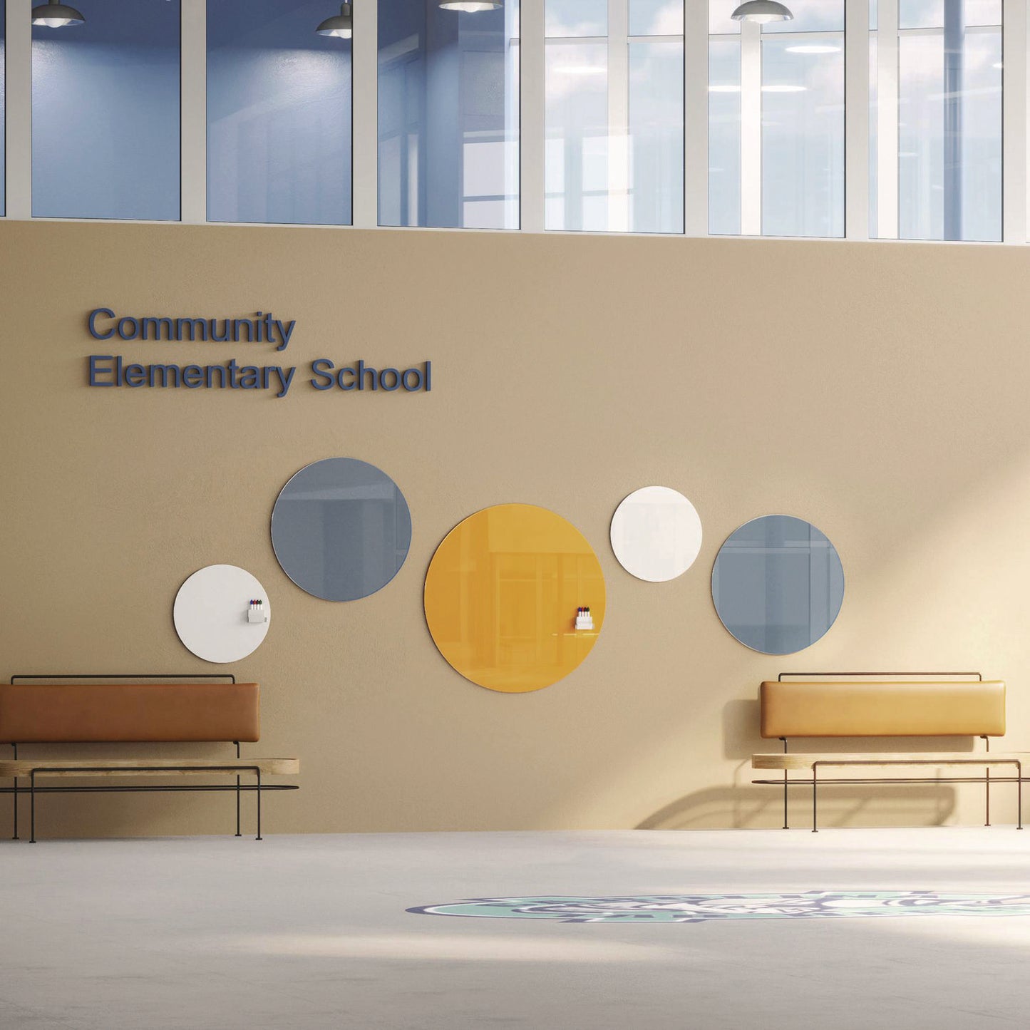 Coda Low Profile Circular Non-Magnetic Glassboard, 24 x 24, Denim Surface