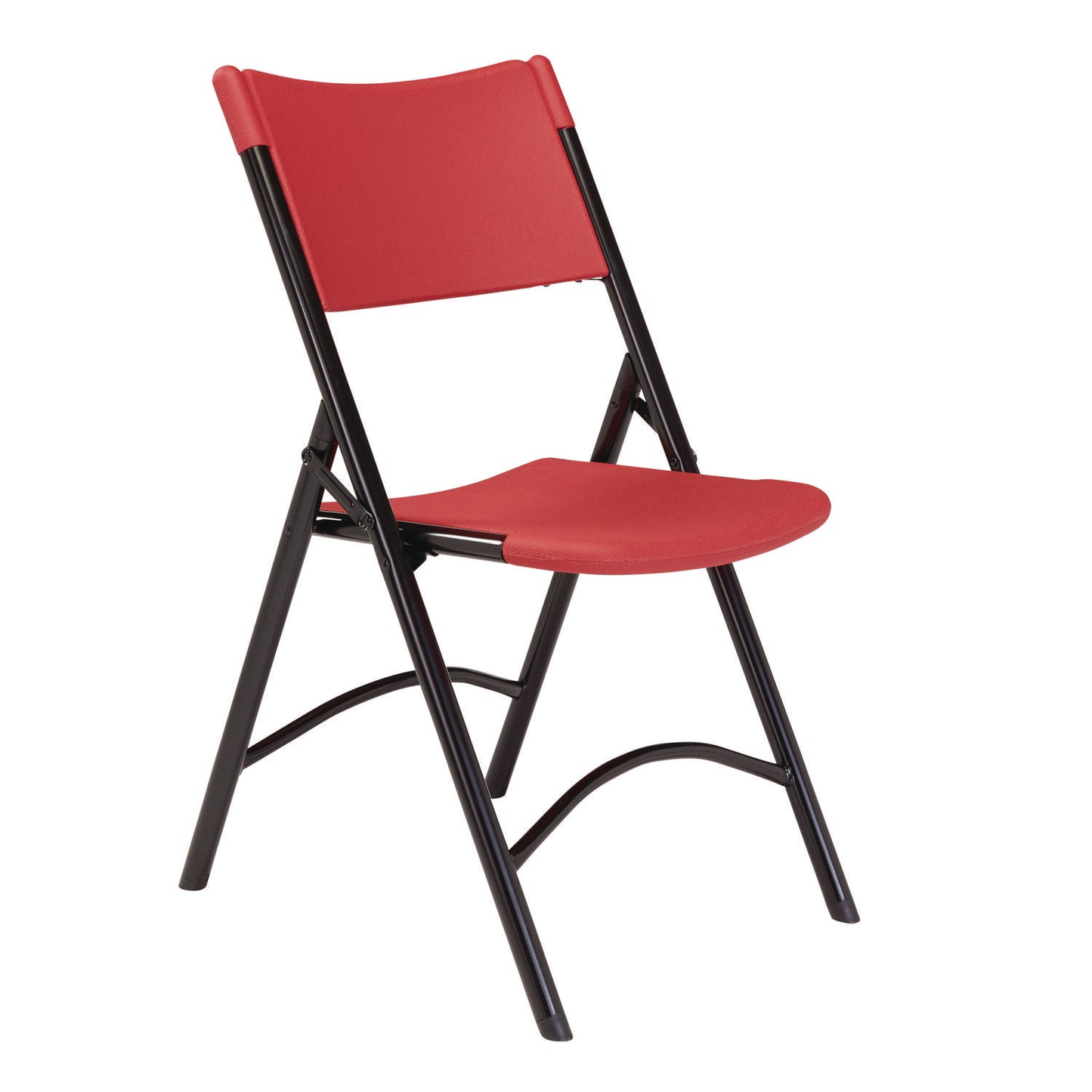 600 Series Heavy Duty Plastic Folding Chair, Supports Up to 500 lb, 18" Seat Height, Red Seat/Back, Black Base, 4/Carton