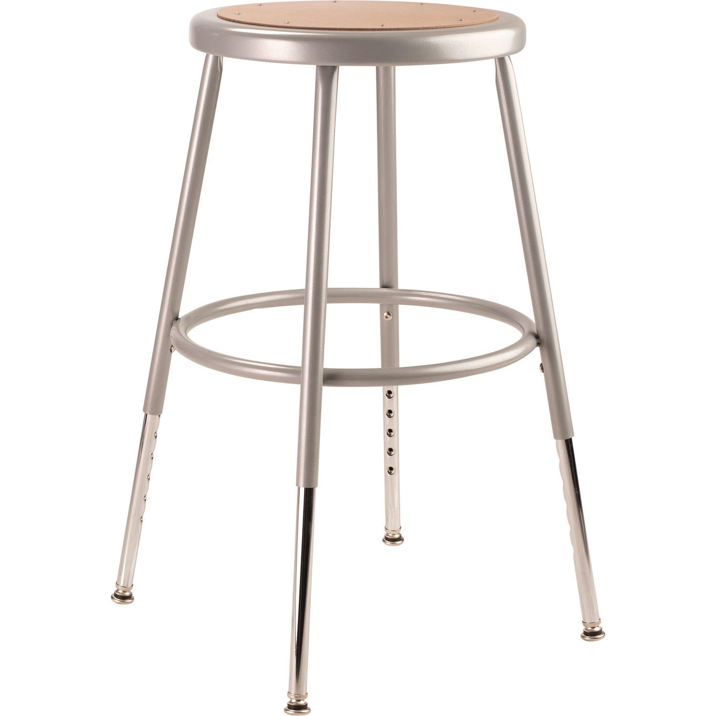 6200 Series Height Adjustable Heavy Duty Steel Stool, Backless, Supports 500lb, 19" to 27" Seat Height, Brown Seat, Gray Base