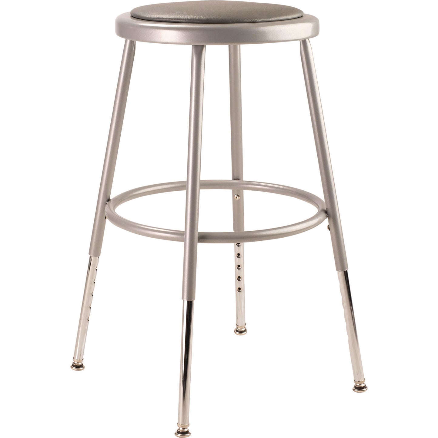 6400 Series Height Adjustable HD Vinyl Padded Steel Stool, Backless, Supports 500 lb, 18.5"-26.5" Seat Height, Gray Seat/Base