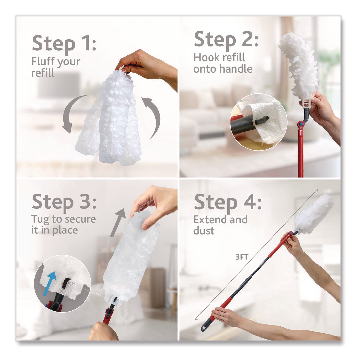 Flex and Catch Duster Heavy-Duty Refills, Polyester, White, 5/Pack