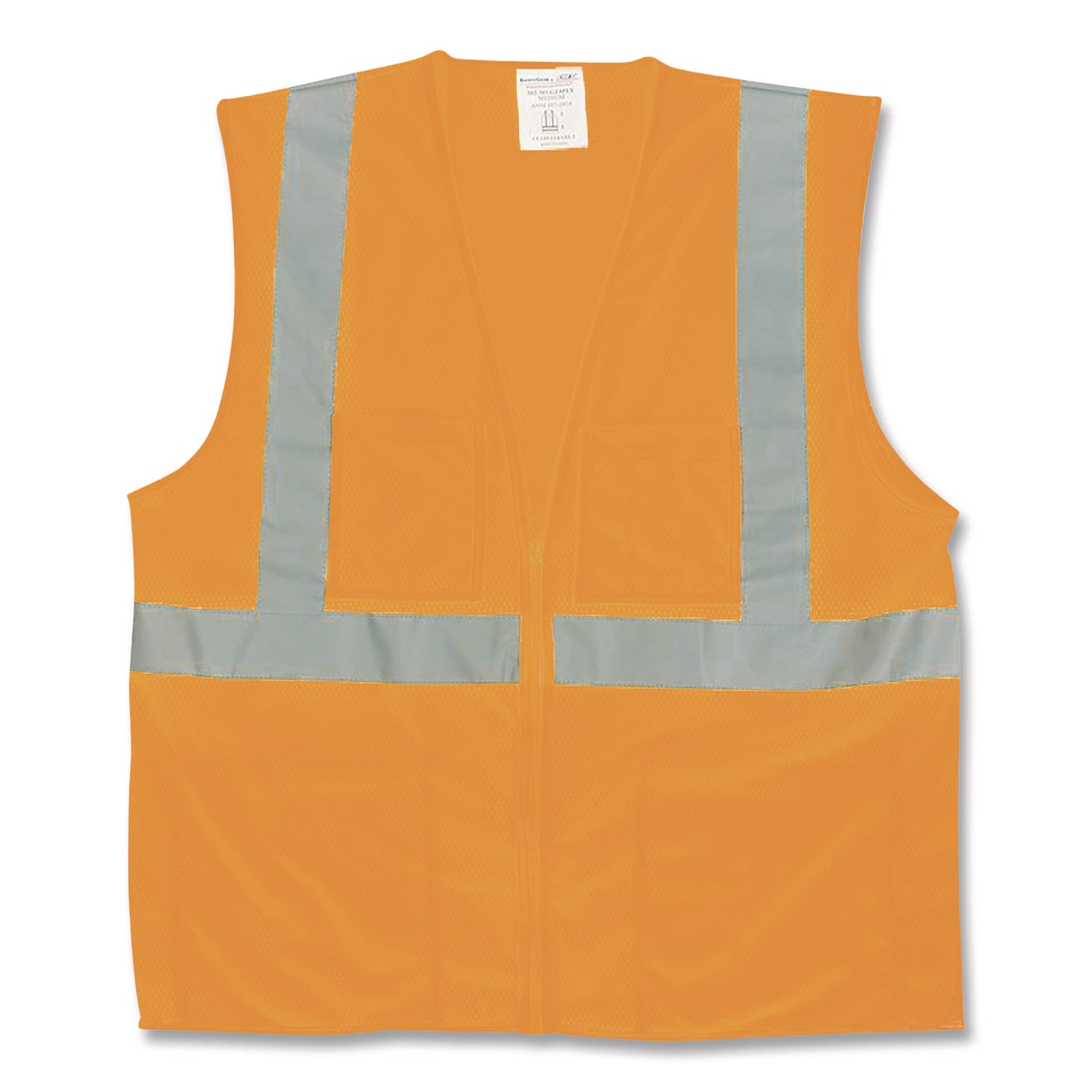 ANSI Class 2 Two-Pocket Zipper Mesh Safety Vest, Polyester Mesh, X-Large, Orange