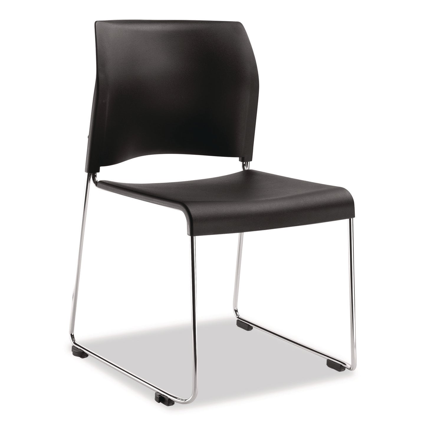 8800 Series Cafetorium Plastic Stack Chair, Supports Up to 500 lb, 18" Seat Height, Black Seat/Back, Chrome Base, 4/Carton