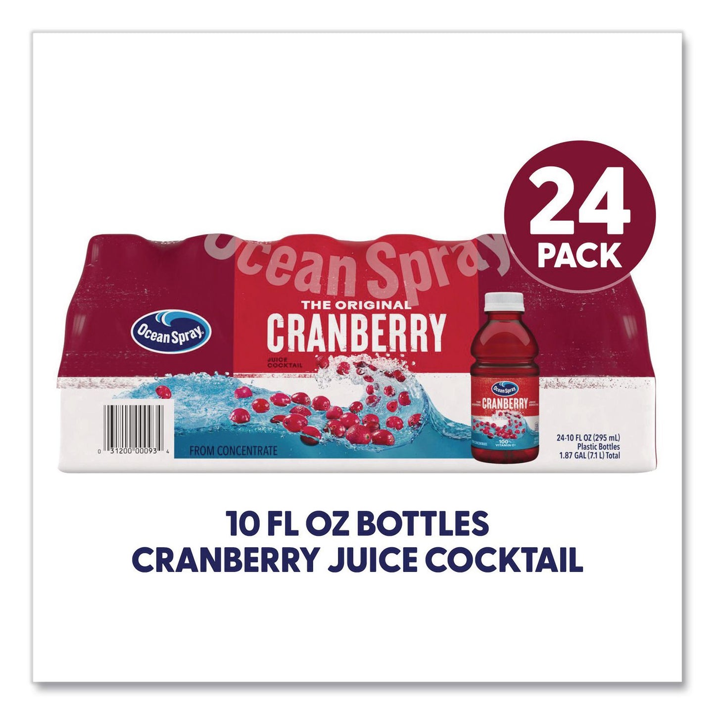 Cranberry Juice Cocktail, Cranberry, 10 oz Bottle, 24/Carton