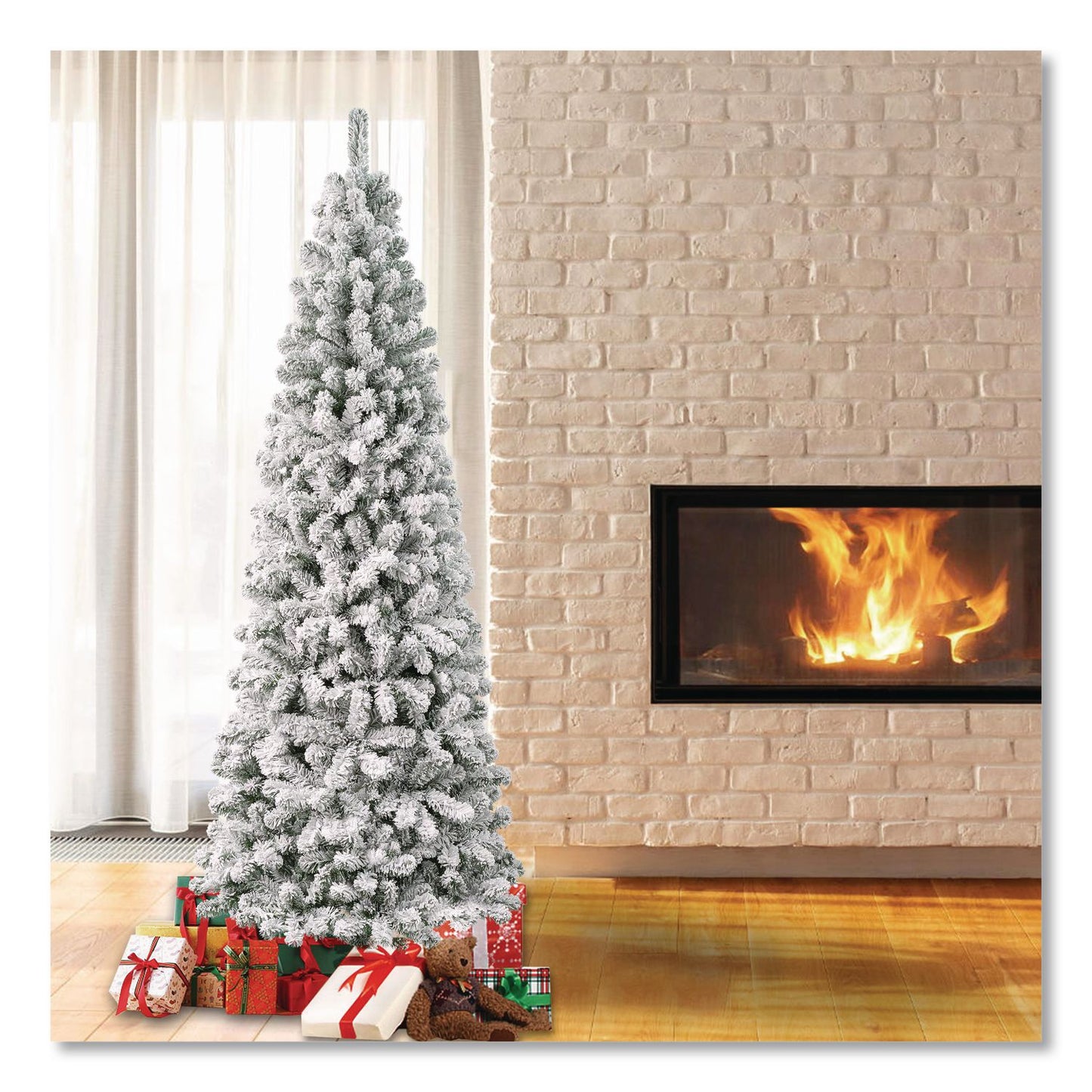 Acacia Medium Flocked Tree, 34" x 34" x 88.5" Green Tree, Green Tree Stand