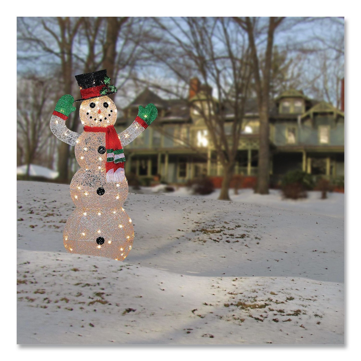 Snowman Decoration, AC Powered, Cool White LED Lights, 13.5" x 27.5" x 48", White