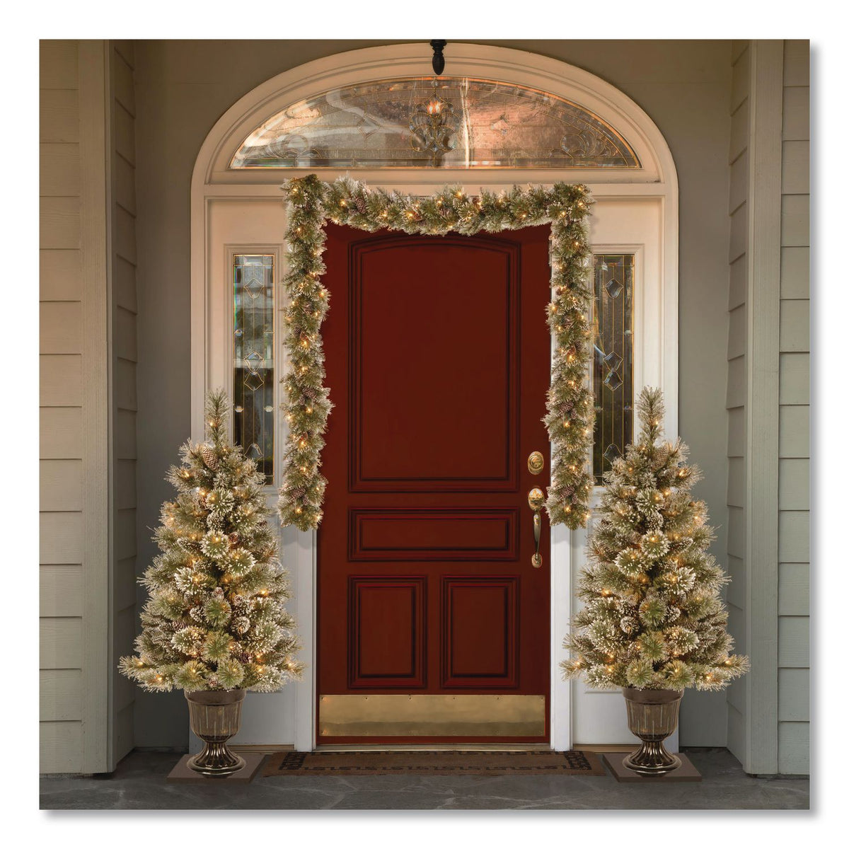 Pre-Lit Glittery Bristle Pine Garland, AC Powered, Clear Incandescent Lights, 108" Long, Green
