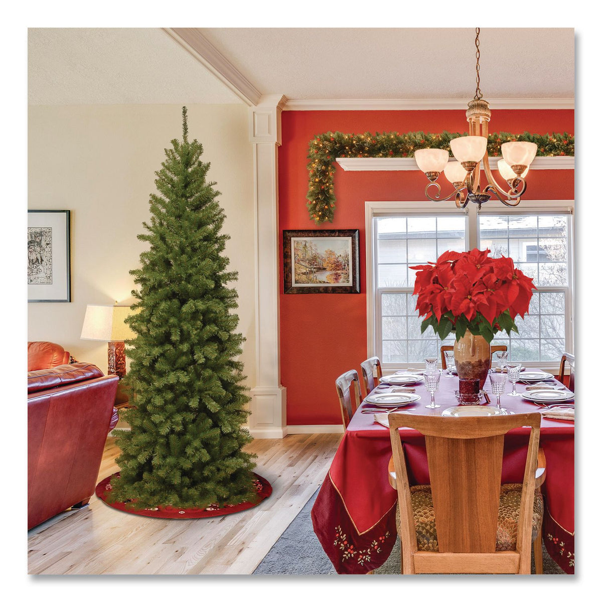 North Valley Spruce Pencil Slim Tree, 32" x 32" x 90", Green Tree, Green Tree Stand