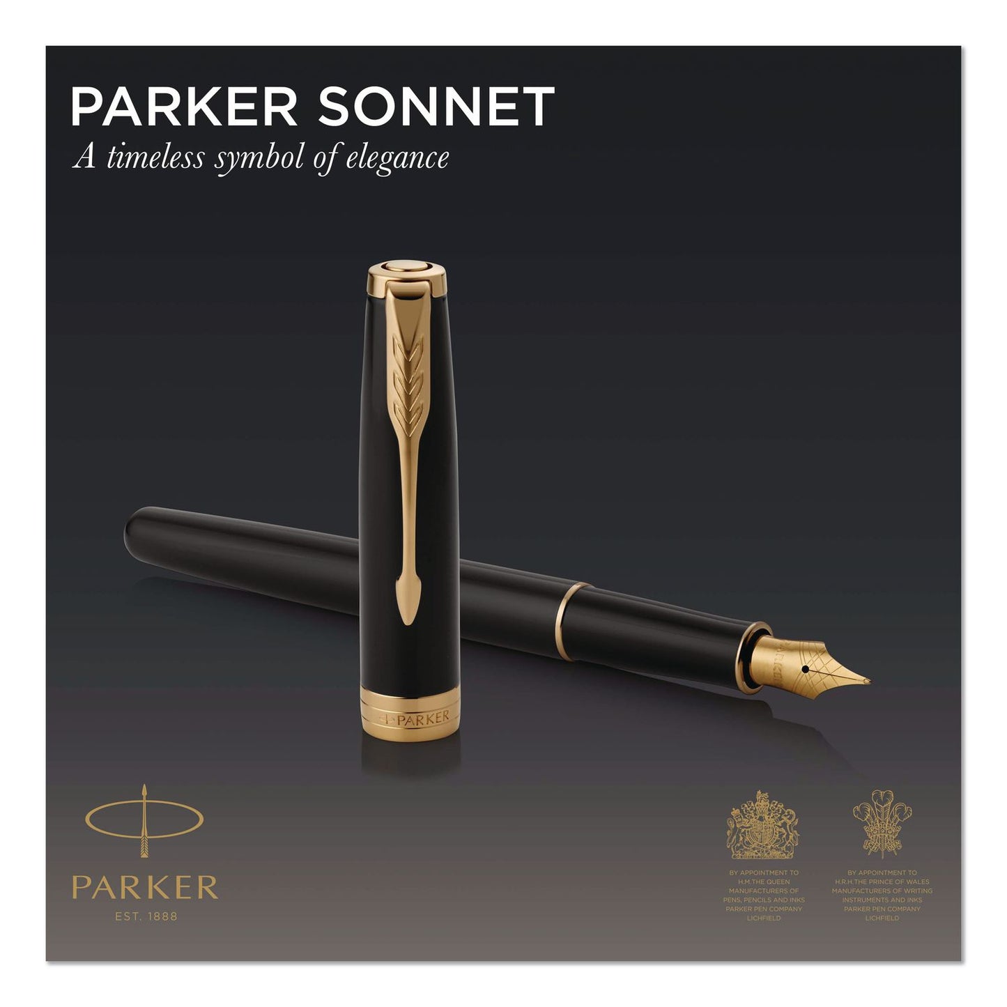 Sonnet Fountain Pen with Gift Box, Medium Fountain Nib, Black Ink, Black/Gold Barrel