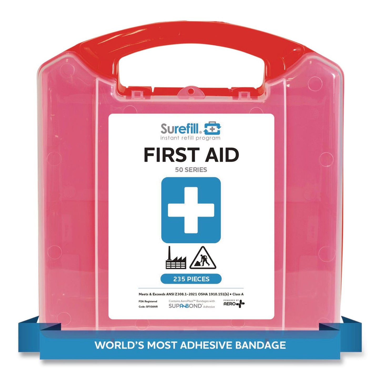 50 Series ANSI A+ First Aid Kit - Retail Plastic Case, 50 Person, 235 Pieces