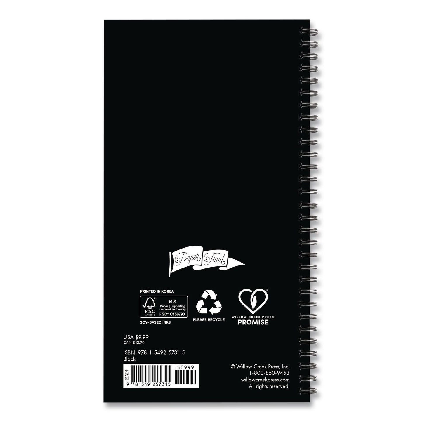 Black Softcover Weekly/Monthly Spiral Planner. 6.5 x 3.5, Black Cover, 12-Month (Jan to Dec): 2026