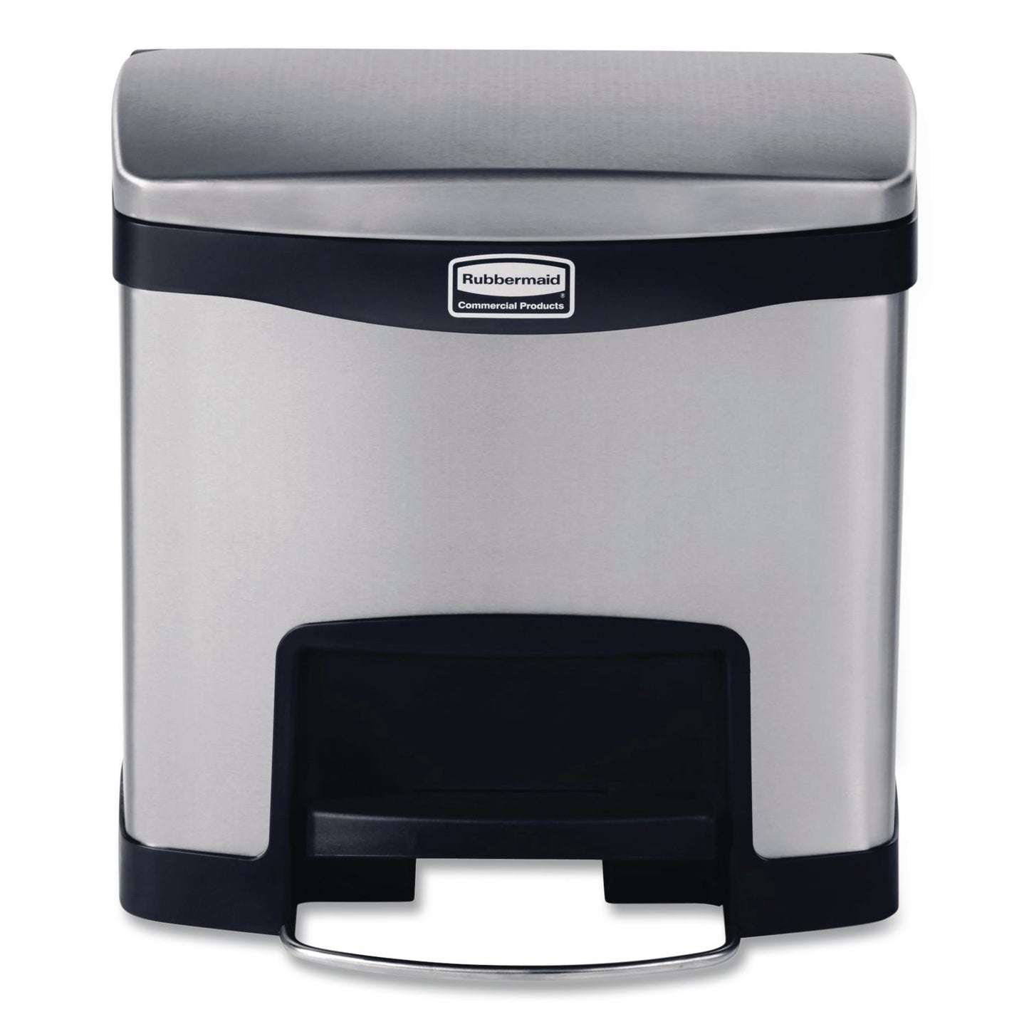 Slim Jim Stainless Steel Step-On Container, Front Step Style, 4 gal, Stainless Steel, Black