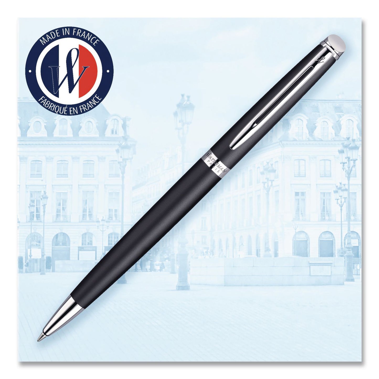 Hemisphere Ballpoint Pen, Retractable, Medium 1 mm, Blue Ink, Black Lacquered/Palladium-Chrome Barrel