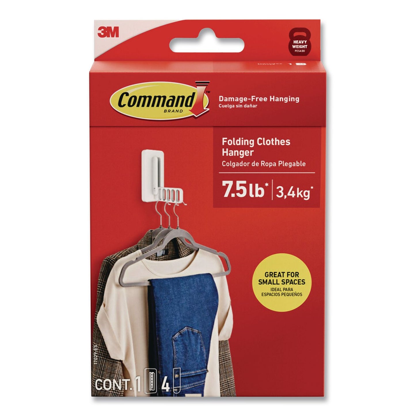Folding Clothes Hanger Arm, Individual Slots for Five Clothes Hangers, Plastic, White, Supports 7.5 lb