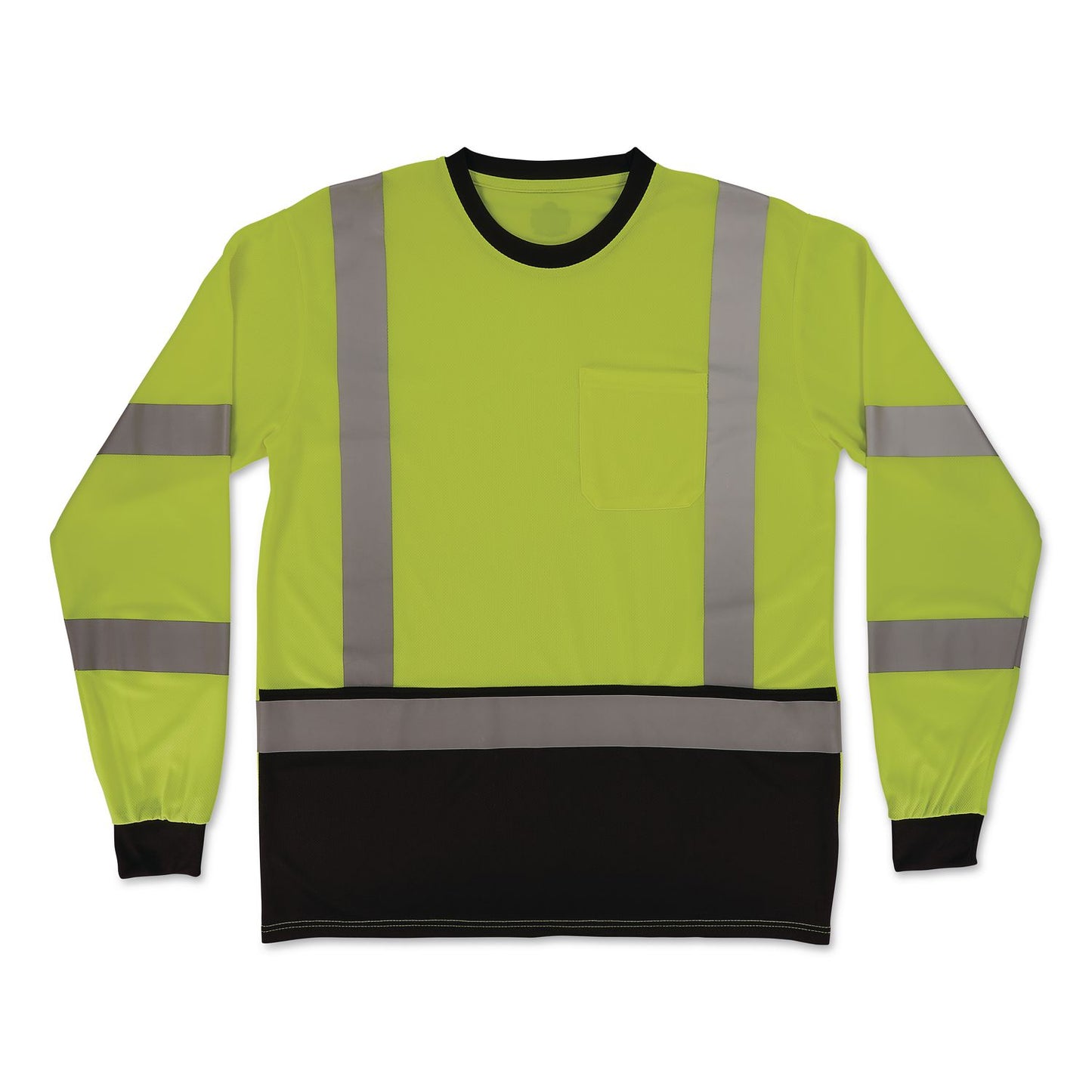 GloWear 8369BK Class 3 Essential Hi-Vis Long Sleeve T-Shirt with Black Bottom, Medium, Lime