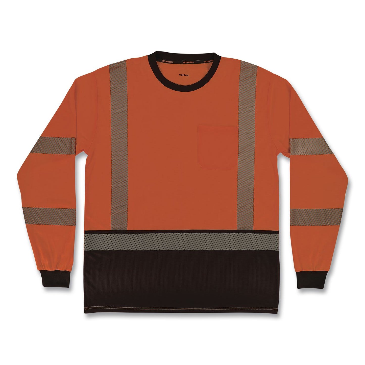 GloWear 8371BK Class 3 Performance Hi-Vis Long Sleeve T-Shirt with Black Bottom, 5X-Large, Orange