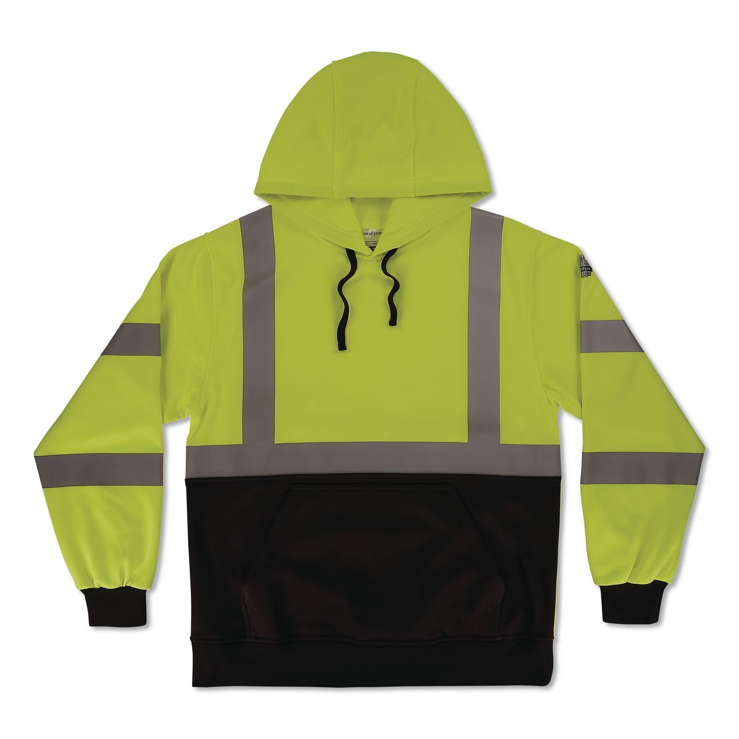GloWear 8311BK Class 3 Essential Hi-Vis Hooded Sweatshirt with Black Bottom, 4X-Large, Lime
