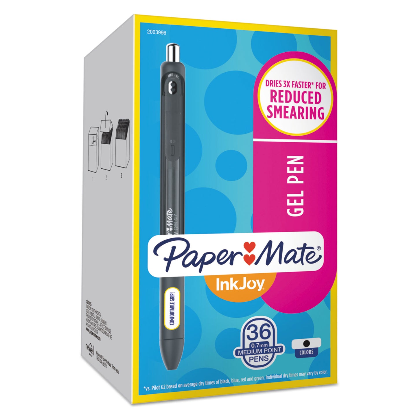 InkJoy Gel Pen, Retractable, Medium 0.7 mm, Black Ink, Black/Smoke Barrel, 36/Pack