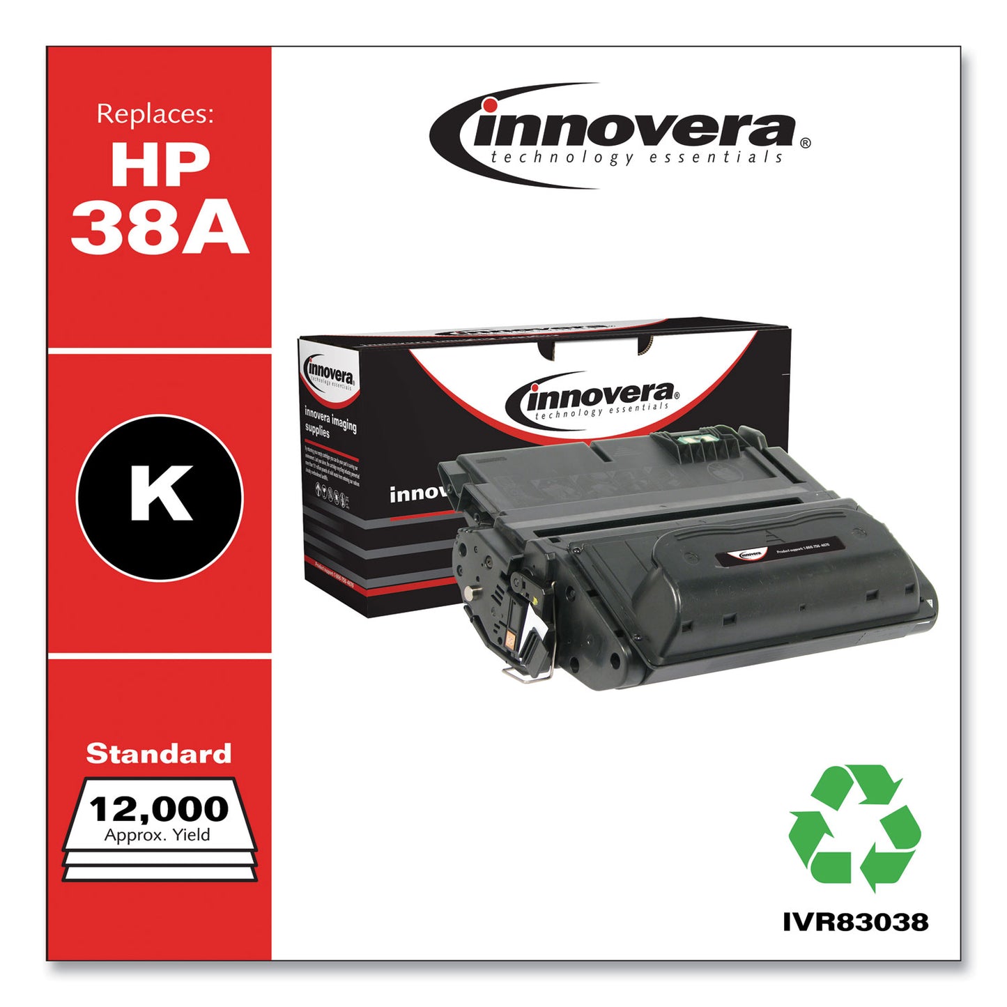 Remanufactured Black Toner, Replacement for 38A (Q1338A), 12,000 Page-Yield