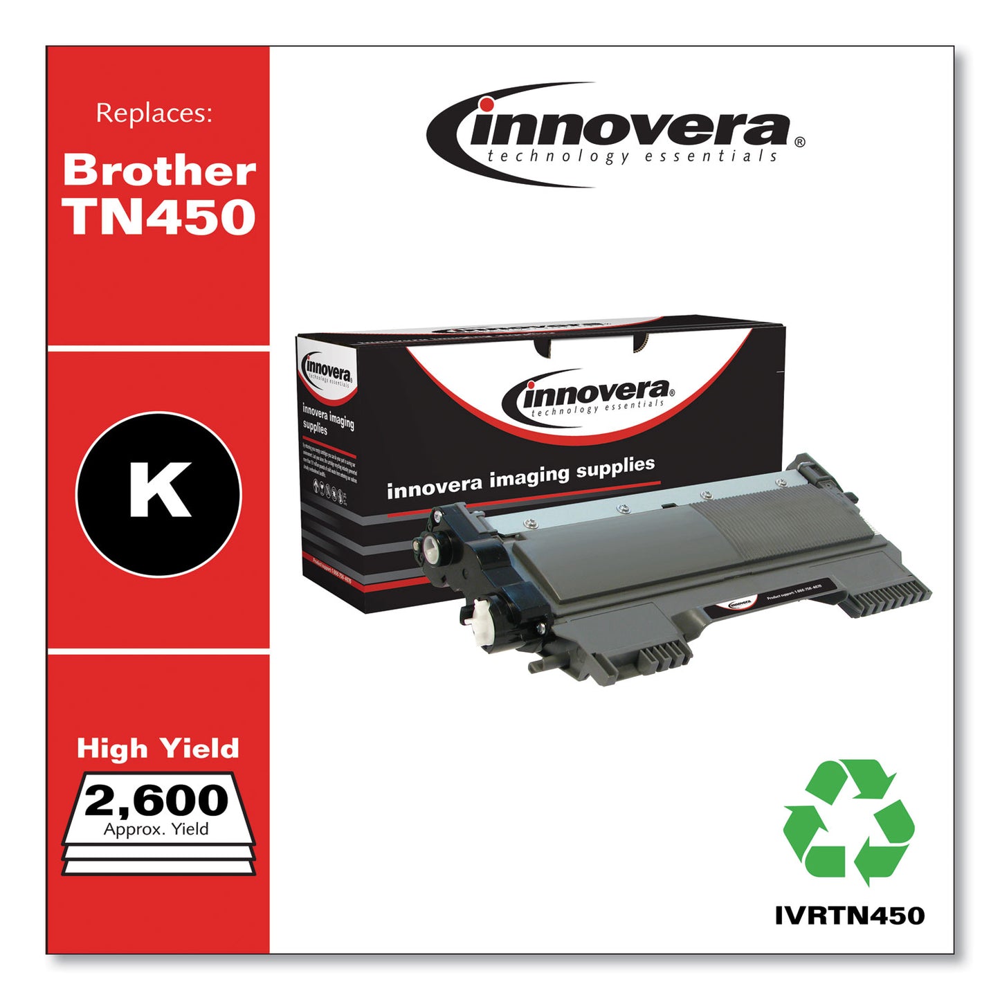 Remanufactured Black High-Yield Toner, Replacement for TN450, 2,600 Page-Yield