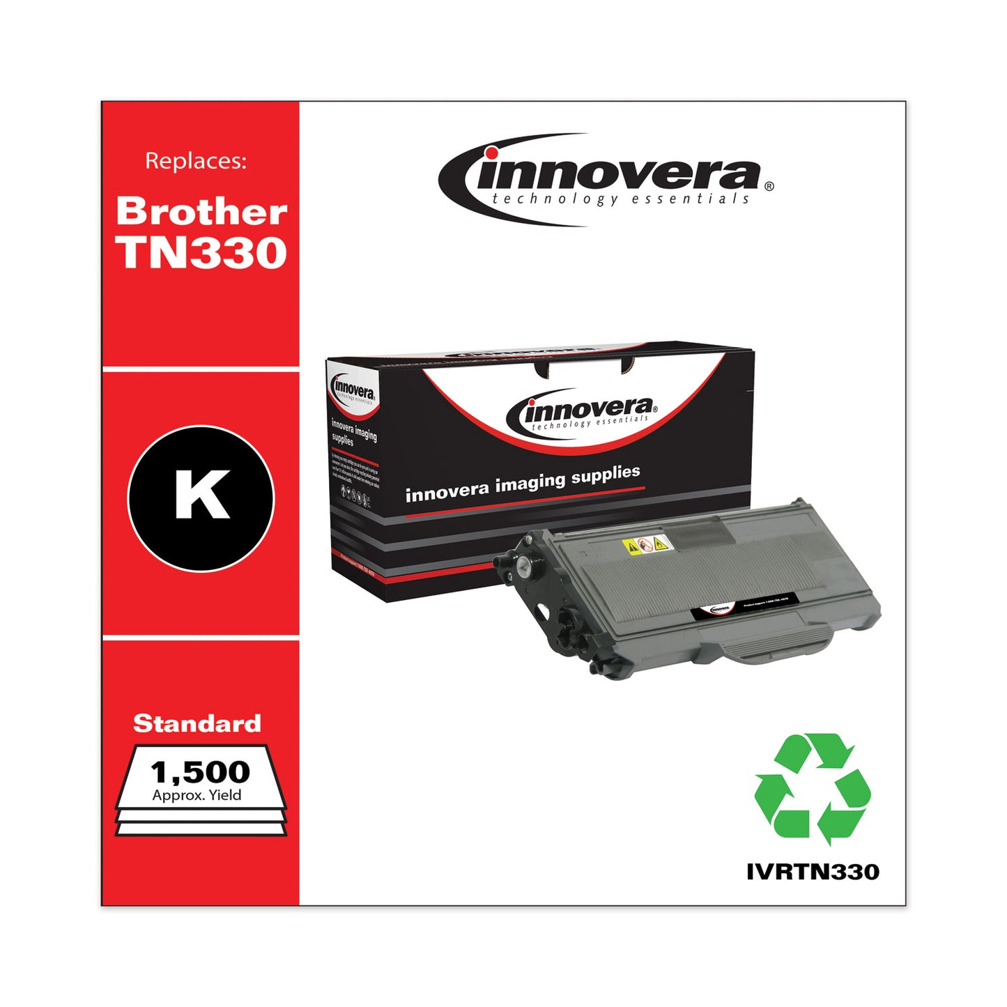 Remanufactured Black Toner, Replacement for TN330, 1,500 Page-Yield