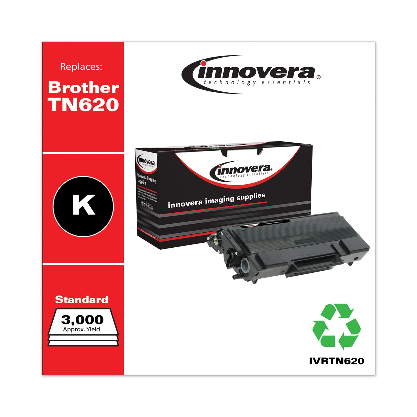 Remanufactured Black Toner, Replacement for TN620, 3,000 Page-Yield