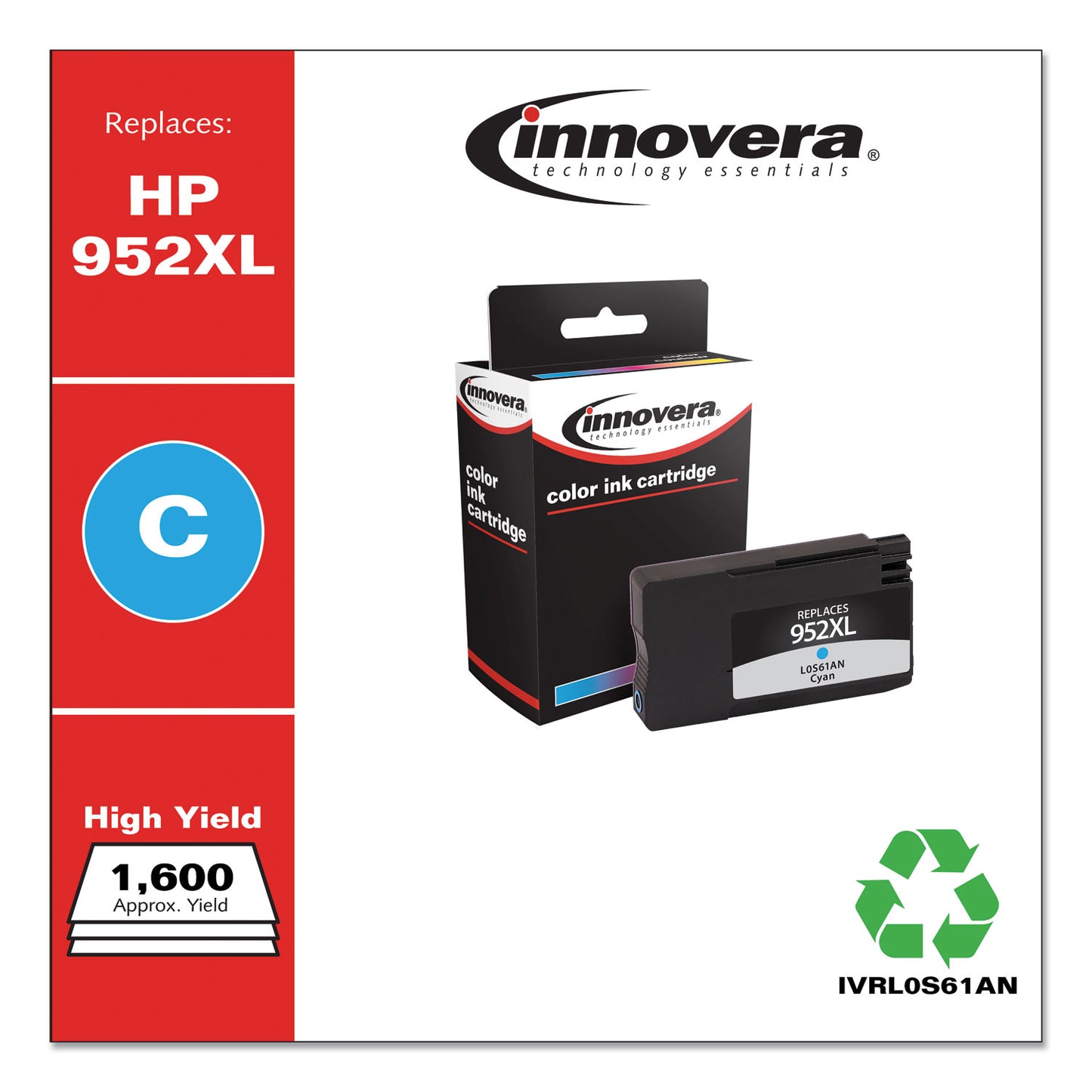 Remanufactured Cyan High-Yield Ink, Replacement for 952XL (L0S61AN), 1,600 Page-Yield