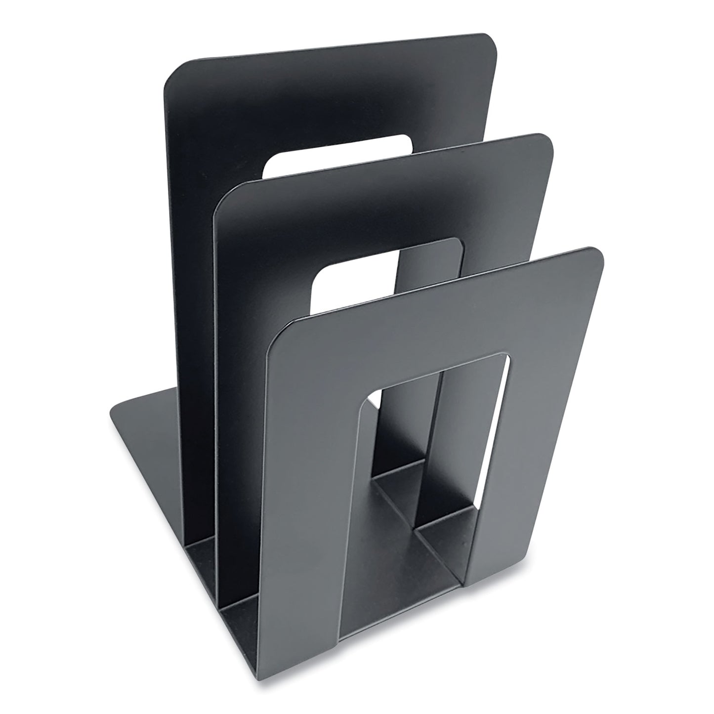 Steel Bookend with Sorter, Contemporary Style, Nonskid Base, 5 x 7 x 8, Black