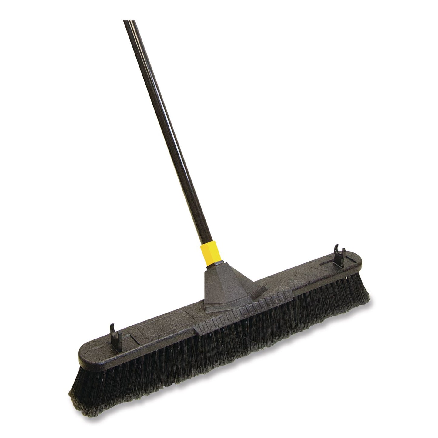 Bulldozer Smooth Surface Pushbroom with Scraper Block, 24 x 60, Powder Coated Handle, Split Tip Tampico Bristles, Black