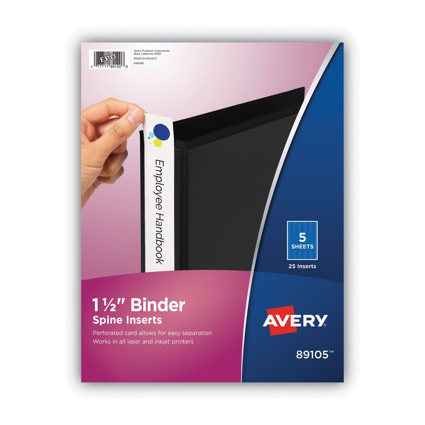 Binder Spine Inserts, 1.5" Spine Width, 5 Inserts/sheet, 5 Sheets/pack
