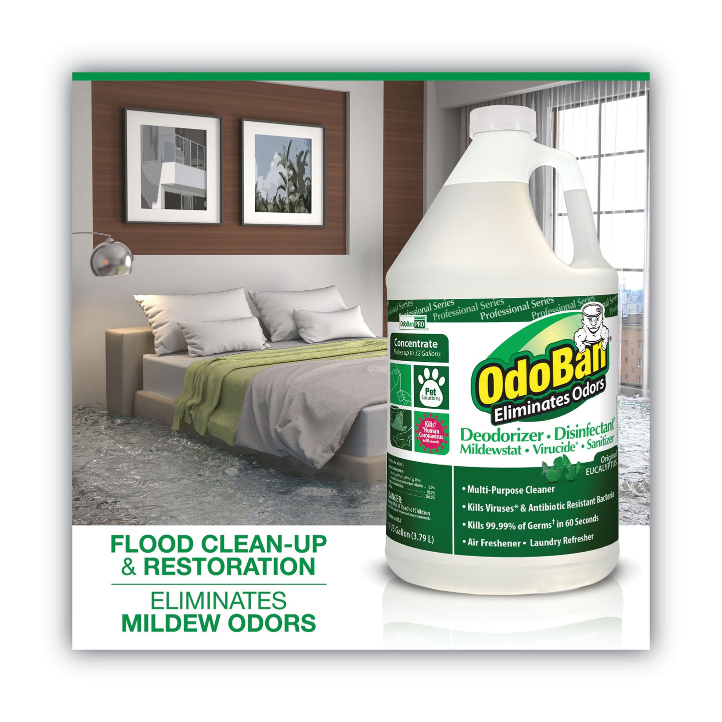Concentrated Odor Eliminator And Disinfectant, Eucalyptus, 1 Gal Bottle