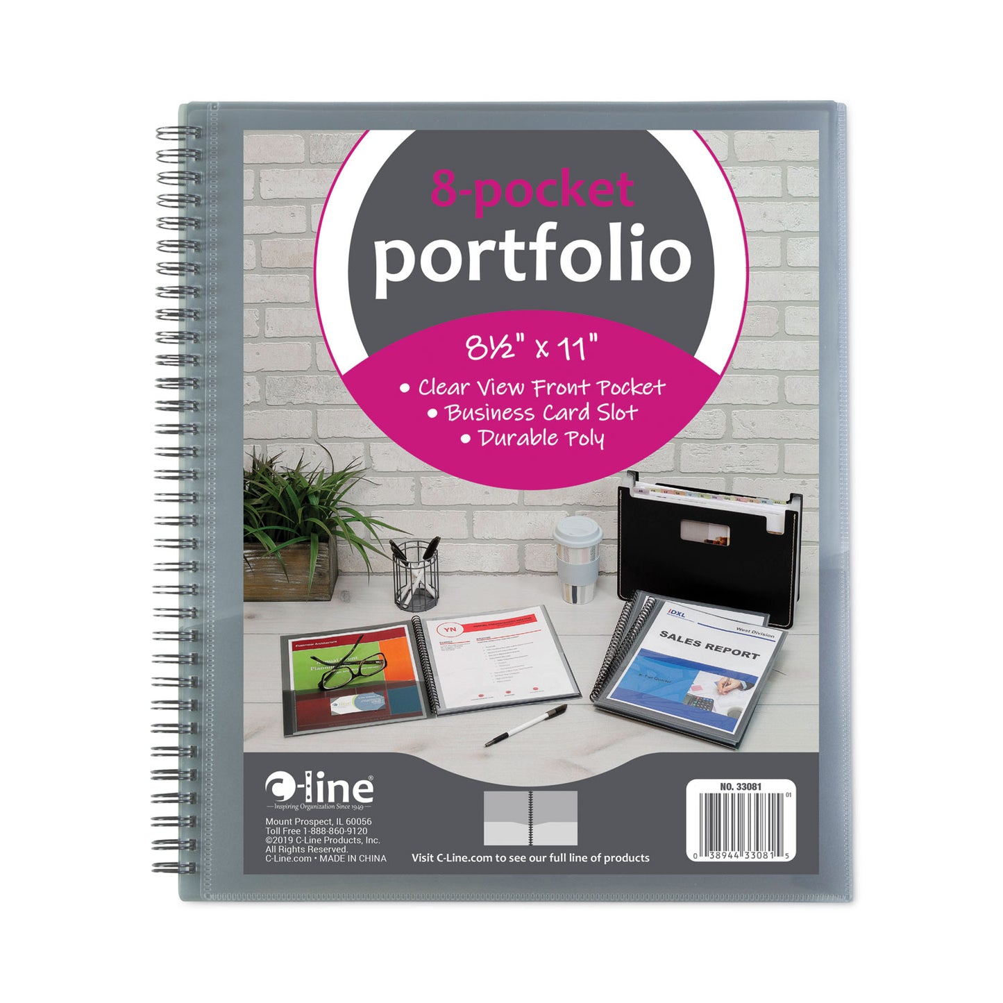Eight-Pocket Portfolio, Polypropylene, 8.5 X 11, Smoke/smoke