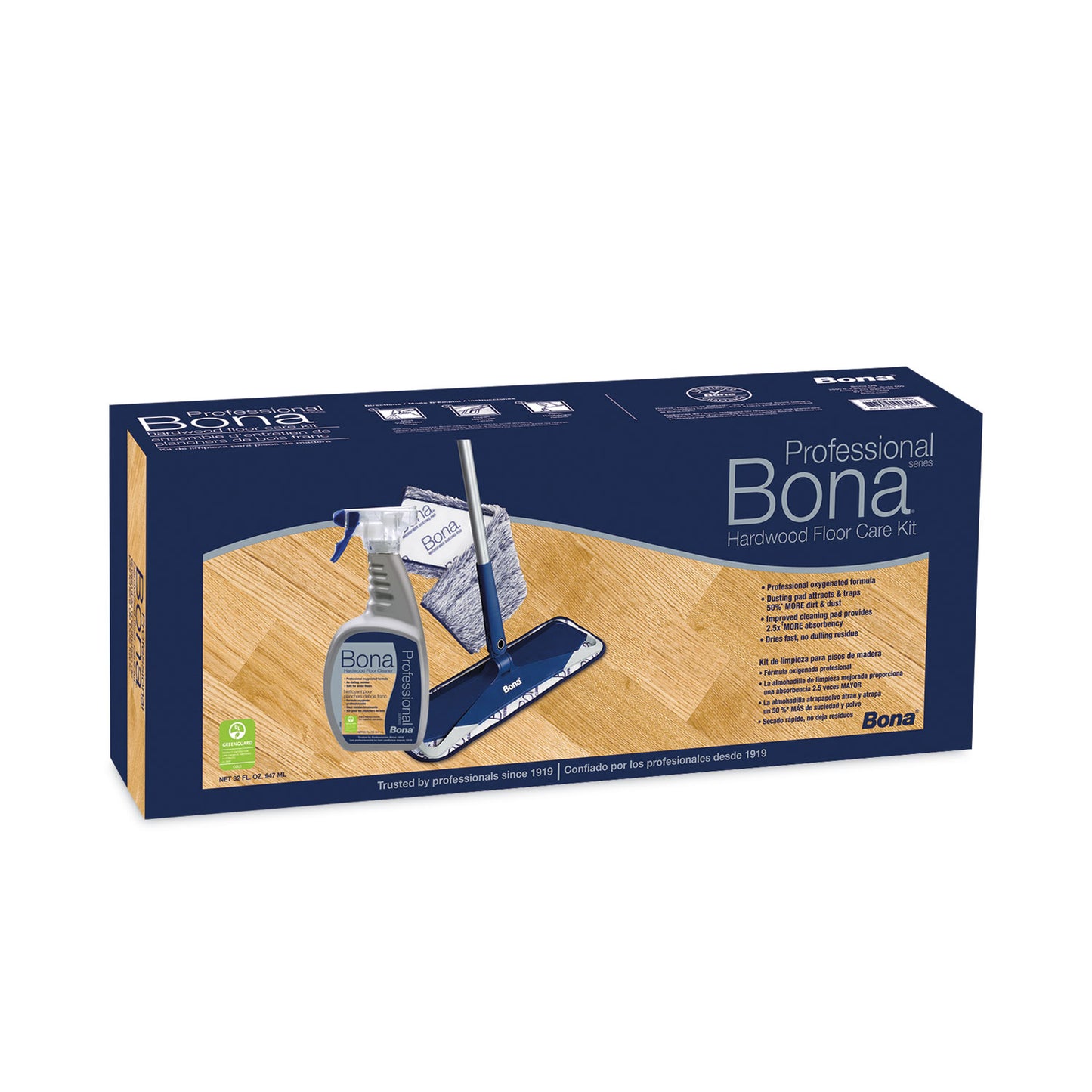 Hardwood Floor Care Kit, 15" Microfiber Head, 52" Blue Steel Handle