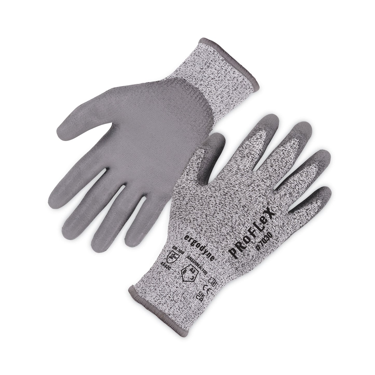 ProFlex 7030 ANSI A3 PU Coated CR Gloves, EN388: 4X42C, 9" Long, Small, Gray, Pair