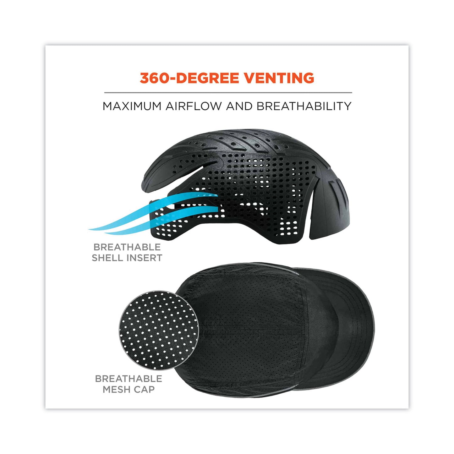 Skullerz 8955 Lightweight Bump Cap Hat, Micro Front Brim, XXX-Small to Large (Up to 7.5), 0.01" Insert, Black