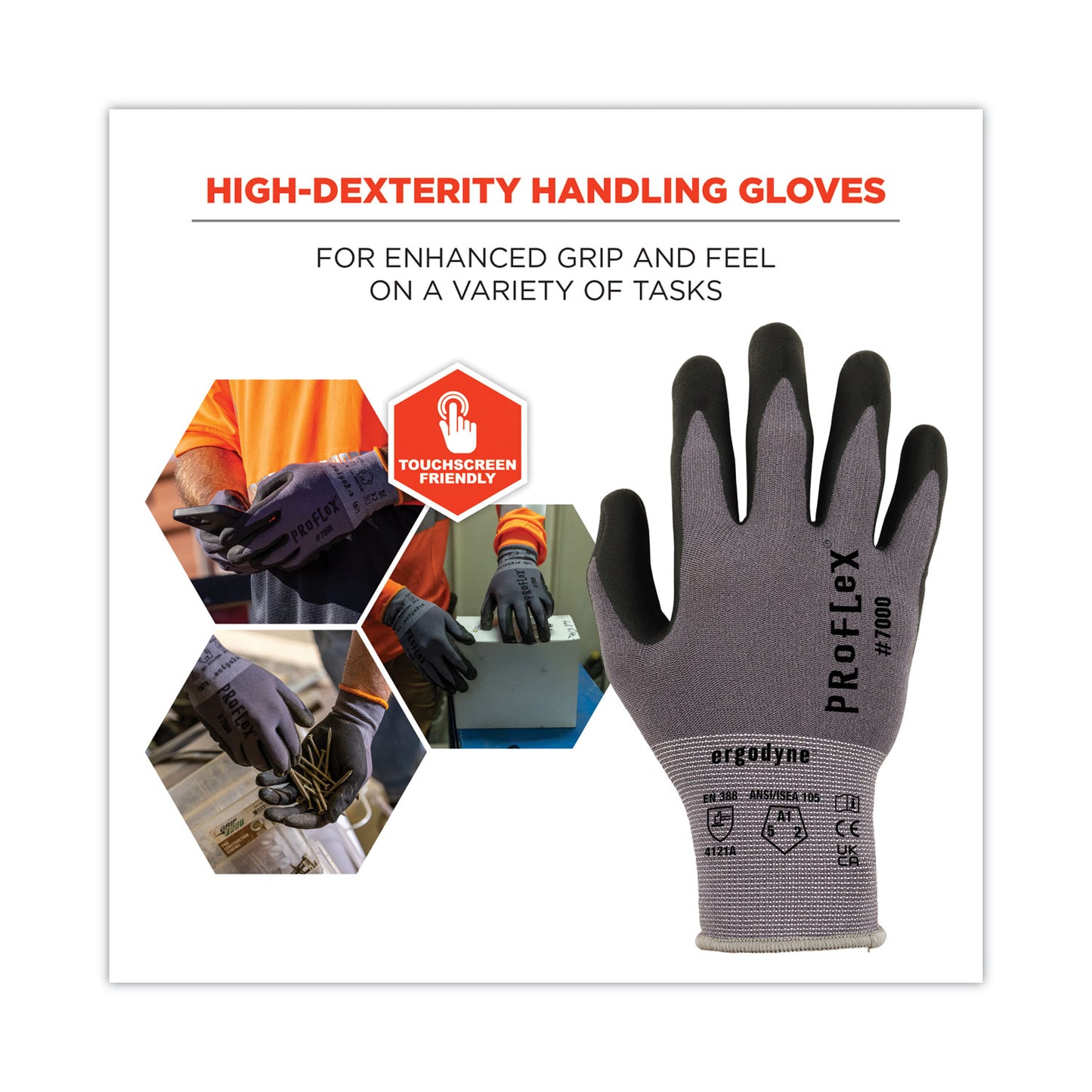 ProFlex 7000 Nitrile-Coated Gloves Microfoam Palm, EN388: 4121A, 9" Long, Small, Gray, 12 Pairs